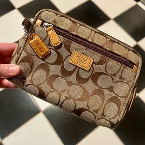 Coach Tan and Brown Signature Wristlet